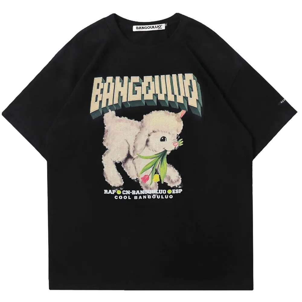

Men's Shirt Cartoon Lamb Print Cotton O-neck Spanish Top 2022 Short Sleeve Harajuku Casual Streetwear Hip Hop Oversized T-shirt