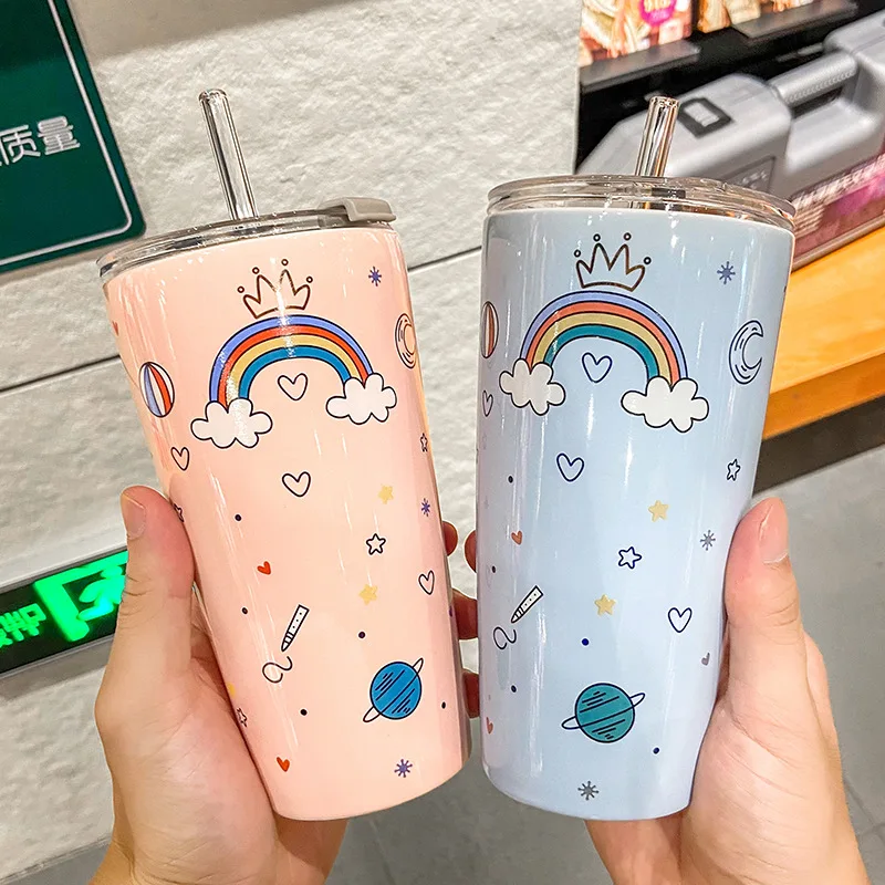 

Large-capacity Ceramic Mug Personality Small Fresh Girl with Straw Milk Tea Cup Cute Cartoon Office Coffee Cup