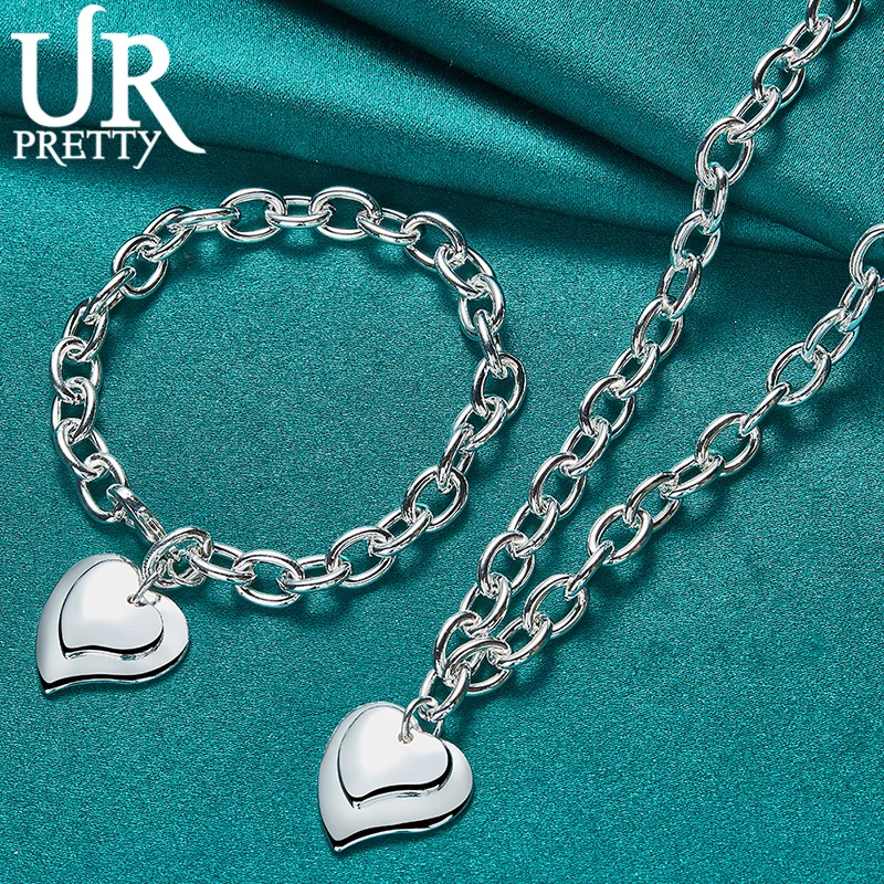 

925 Sterling Silver Exquisite Premium Double Heart Pendant Series Set Fashion Women's Party Wedding Charm Jewelry