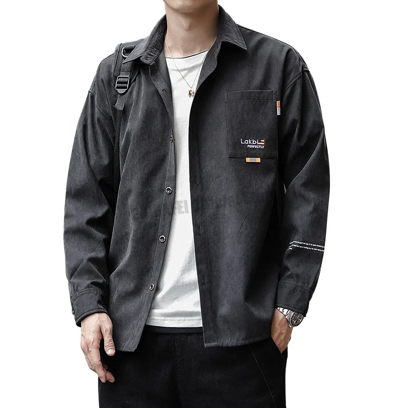 

100% Cotton Autumn Men Business Shirts Fashion Long Sleeve Embroidered Man Clothing Japanese Casual Solid Black Dress Shirt Man