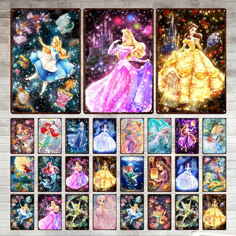 

Металлический постер Disney Princess, украшение для гостиной и детской комнаты