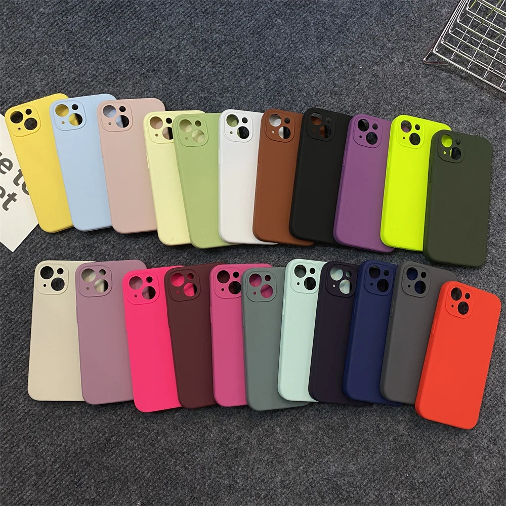 

Liquid Silicone logo Case For iPhone 13 12 14 Pro Max Case for iPhone 13 12 Mini Xr Xs MAX 7 8 Plus Camera Protective Full Cover