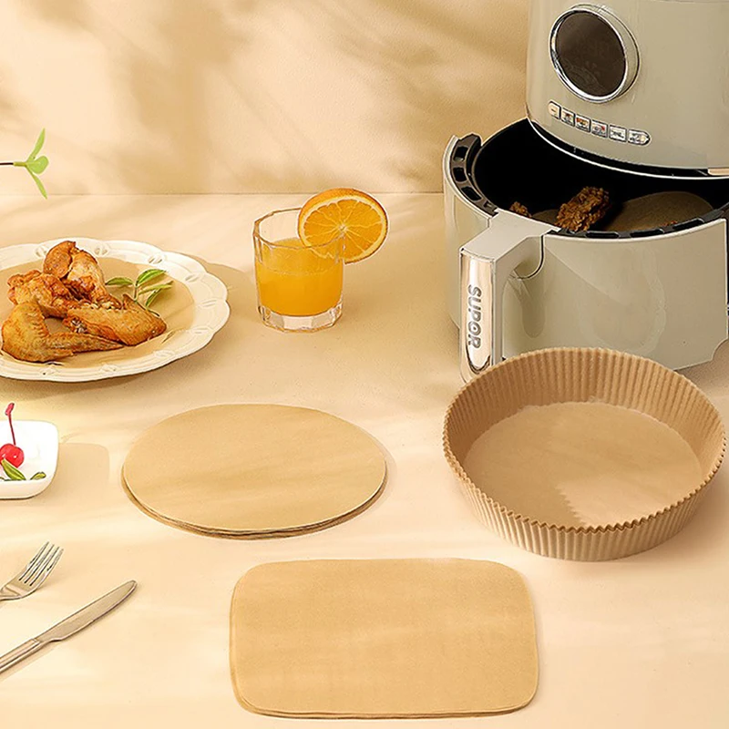 

20/50/100pcs Air Fryer Disposable Paper Liner Non-Stick Mat Parchment Wood Pulp Steamer Round Paper Liner