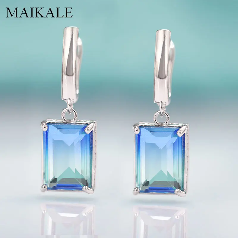 

MAIKALE New Fashion Square Drop Earrings For Women Rose Gold Fine Jewelry Zircon Glass Dangle Earrings Trendy 2022 wholesale