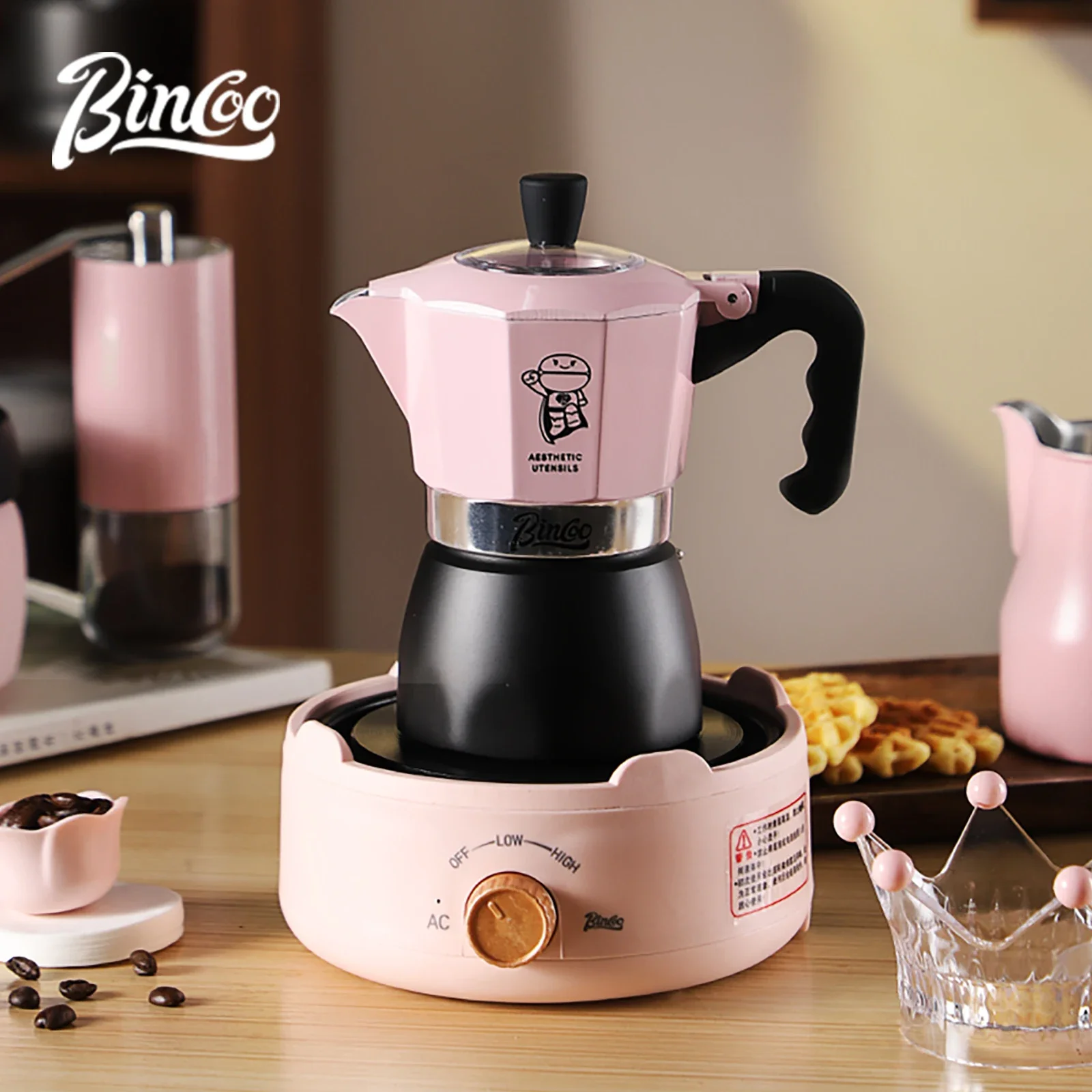 Фото Кофе Bincoo Moka Pot с двойным клапаном, кофеварка для эспрессо, итальянский кофе, концентрированная экстракция, кофейник, аксессуары для бариста, 220 В №2