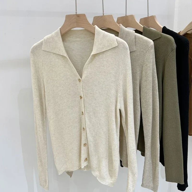 Вязаный кардиган женский тонкий винтажный повседневный свитер мягкий