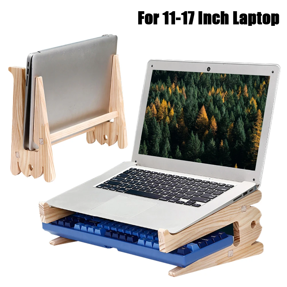 

Wooden Laptop Universal Stand Storage Detachable For Desk 10-17 inch Macbook Air Pro 13 15 Wood Notebook Holder Accessories