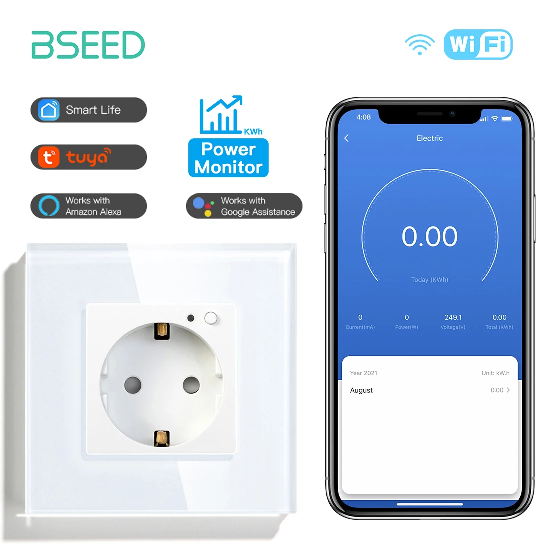 

BSEED Wi-Fi розетка Smart Tuya стеклянная