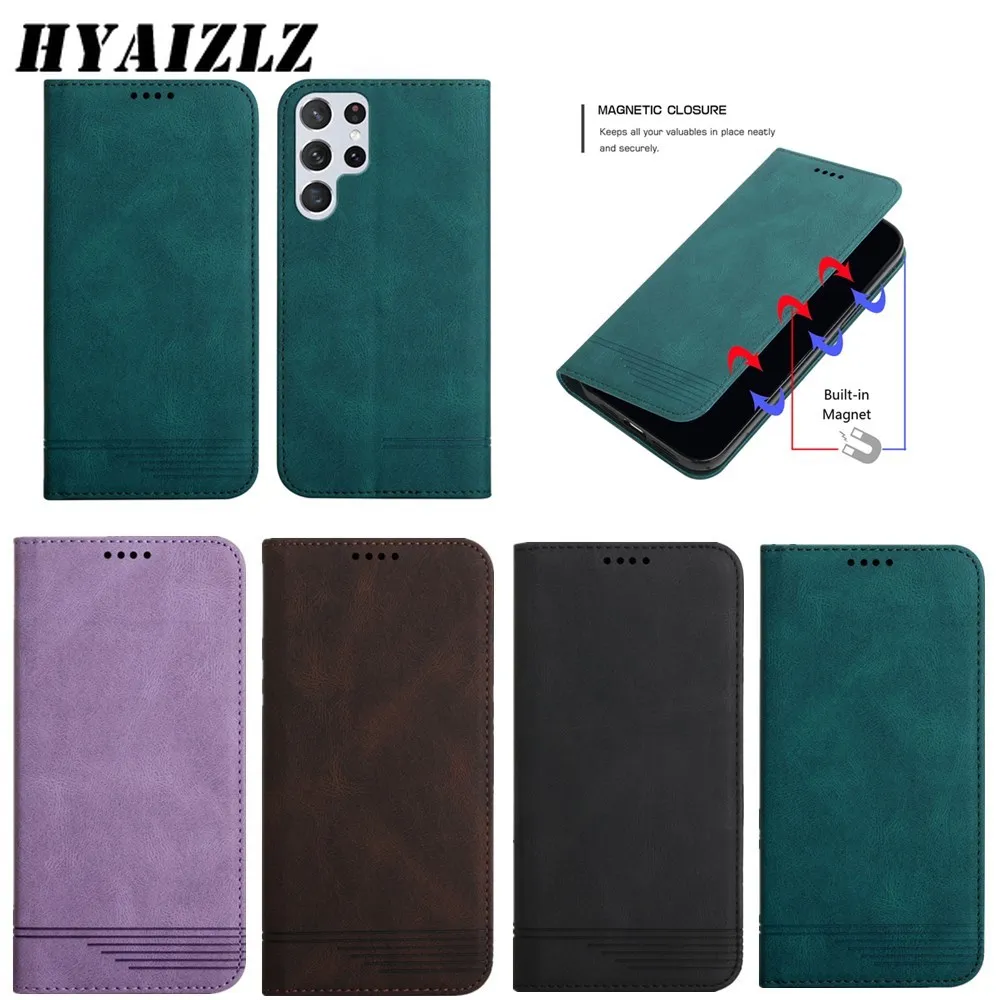 

Magnetic Leather Cover for Galaxy S22 Ultra S21FE S20 S10 S9 S8 Plus S7 Wallet Case Phone Full Protect wtih Card Slots Bracket