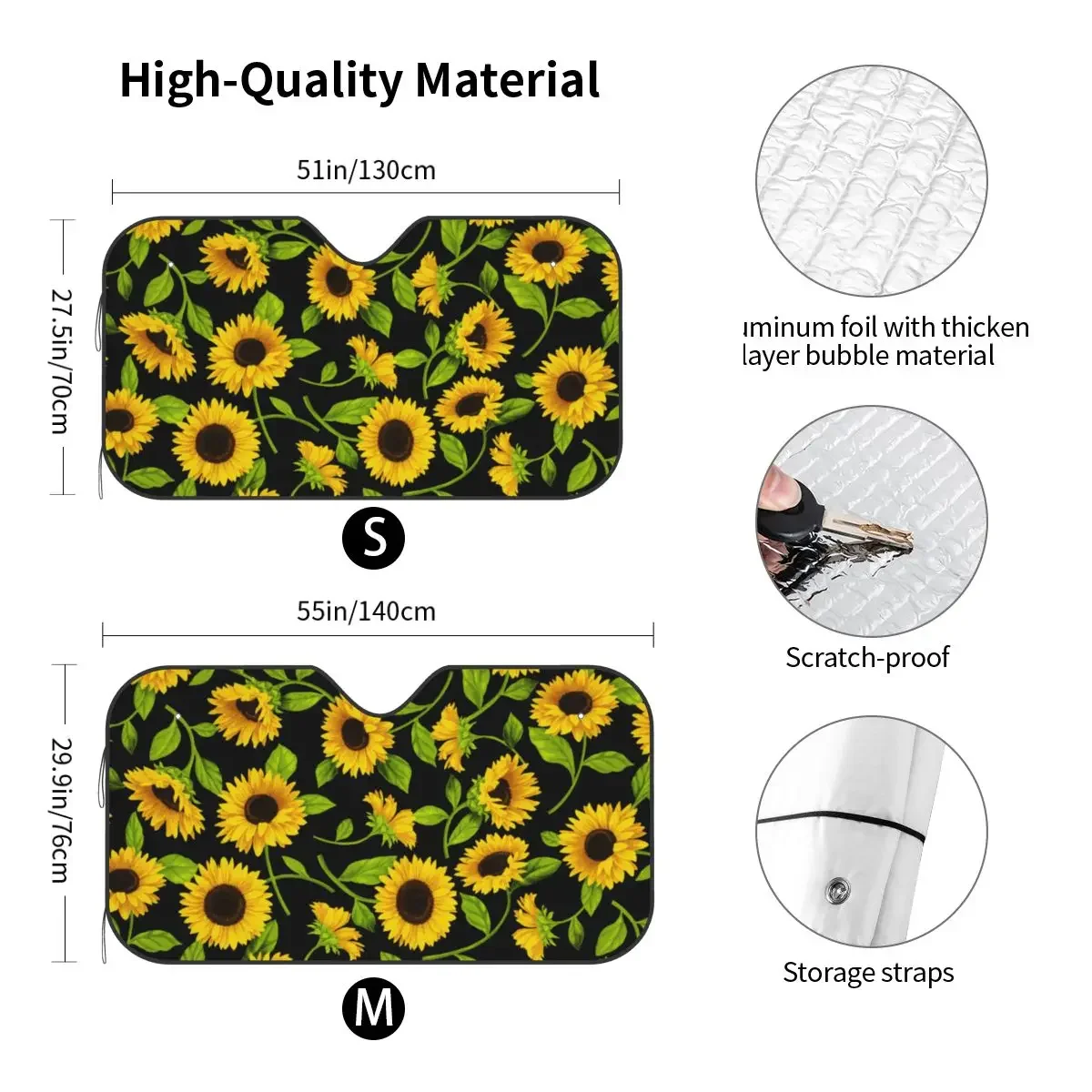 Черный солнцезащитный козырек с рисунком подсолнуха для лобового стекла