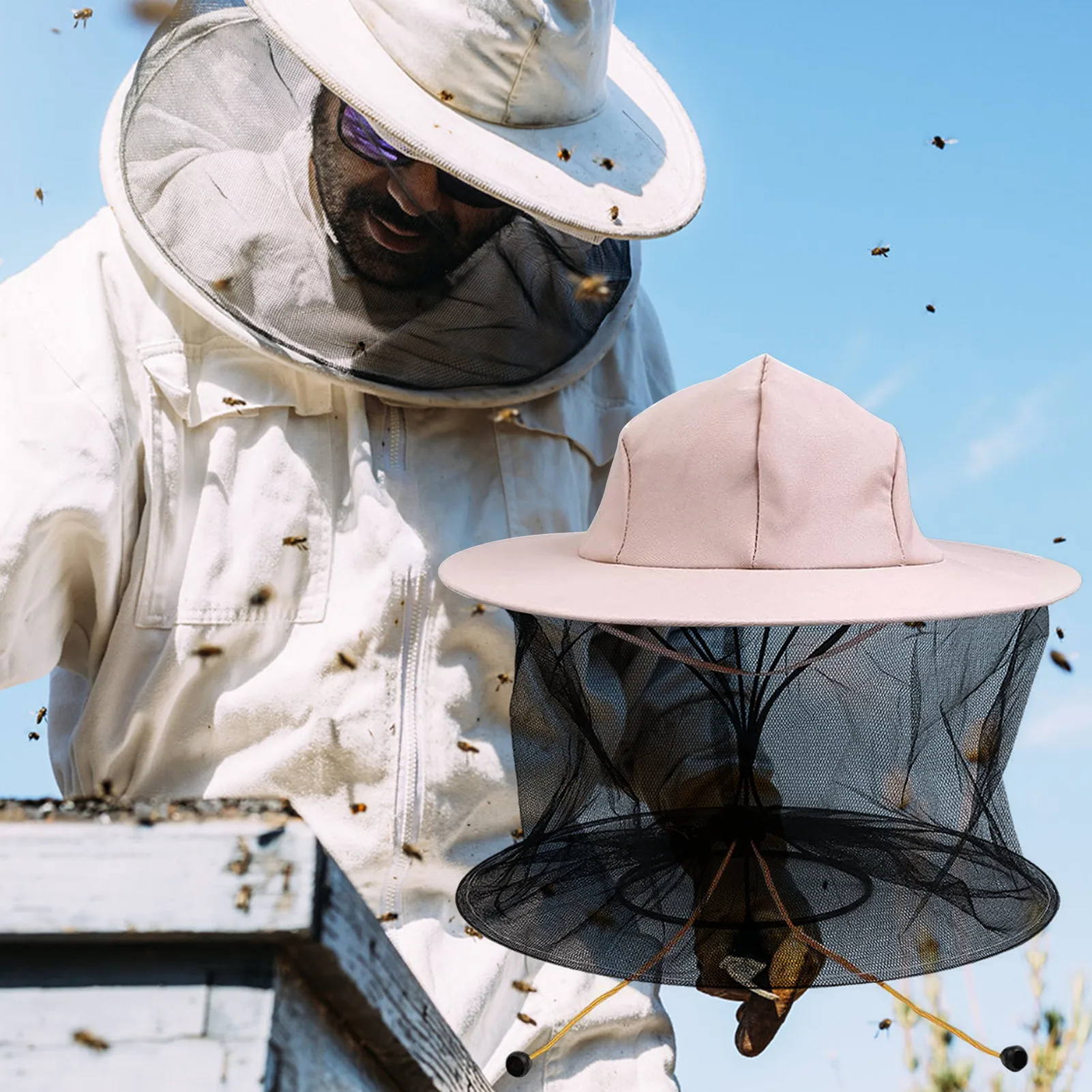

Head Net Hat Beekeeping Beekeeper Bee Veil Hat Hunting Netting Mesh Hood Cap Bee Keeper Catcher for Beekeeper