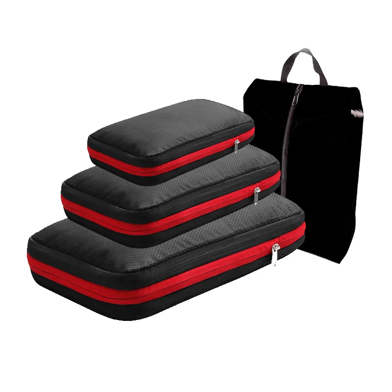 4 Pcs Travel Packing Cubes with Shoe Bag Portable Folding Organizer Luggage Compressible Pouch Travel Storage Clothes Shoe