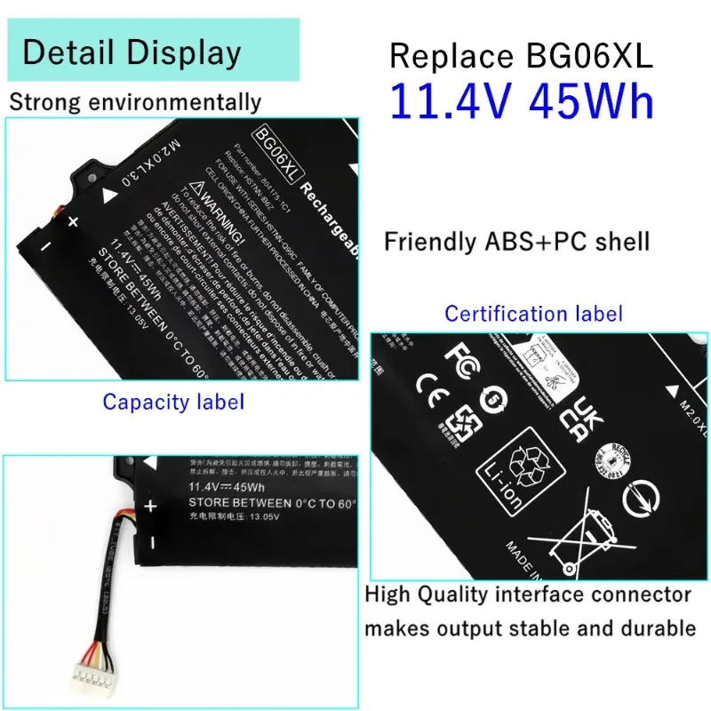 Аккумулятор для ноутбука 11.4V BG06XL для HP EliteBook 1040 G3 (P4P90PT) серий HSTNN-IB6Z HSTNN-Q99C 804175-1B1 804175-181 804175-1C1 (art.: 3920dc304f0bf) - 3920dc304f0bf