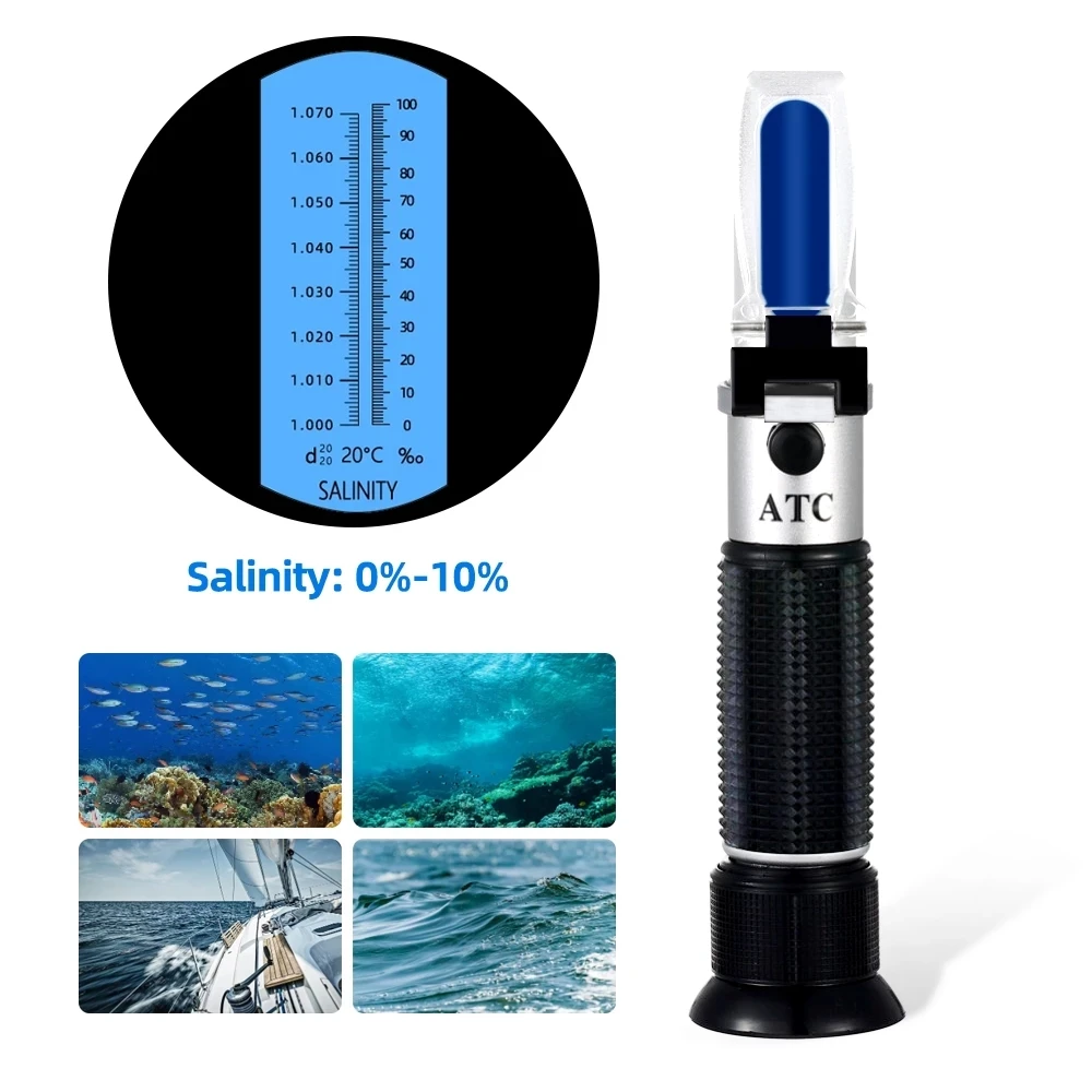 

Handheld Salinity Refractometer 0-10% 1.000-1.070SG Optical Salometer For Seawater Marine Aquaculture Food Salt Tester