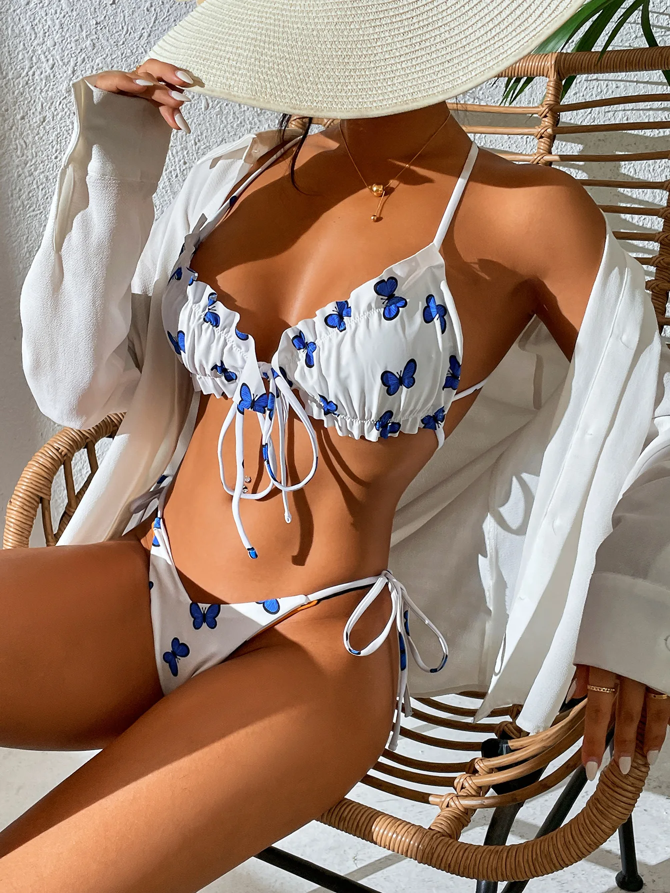 

Купальник-бикини женский плиссированный с высоким вырезом и кулиской