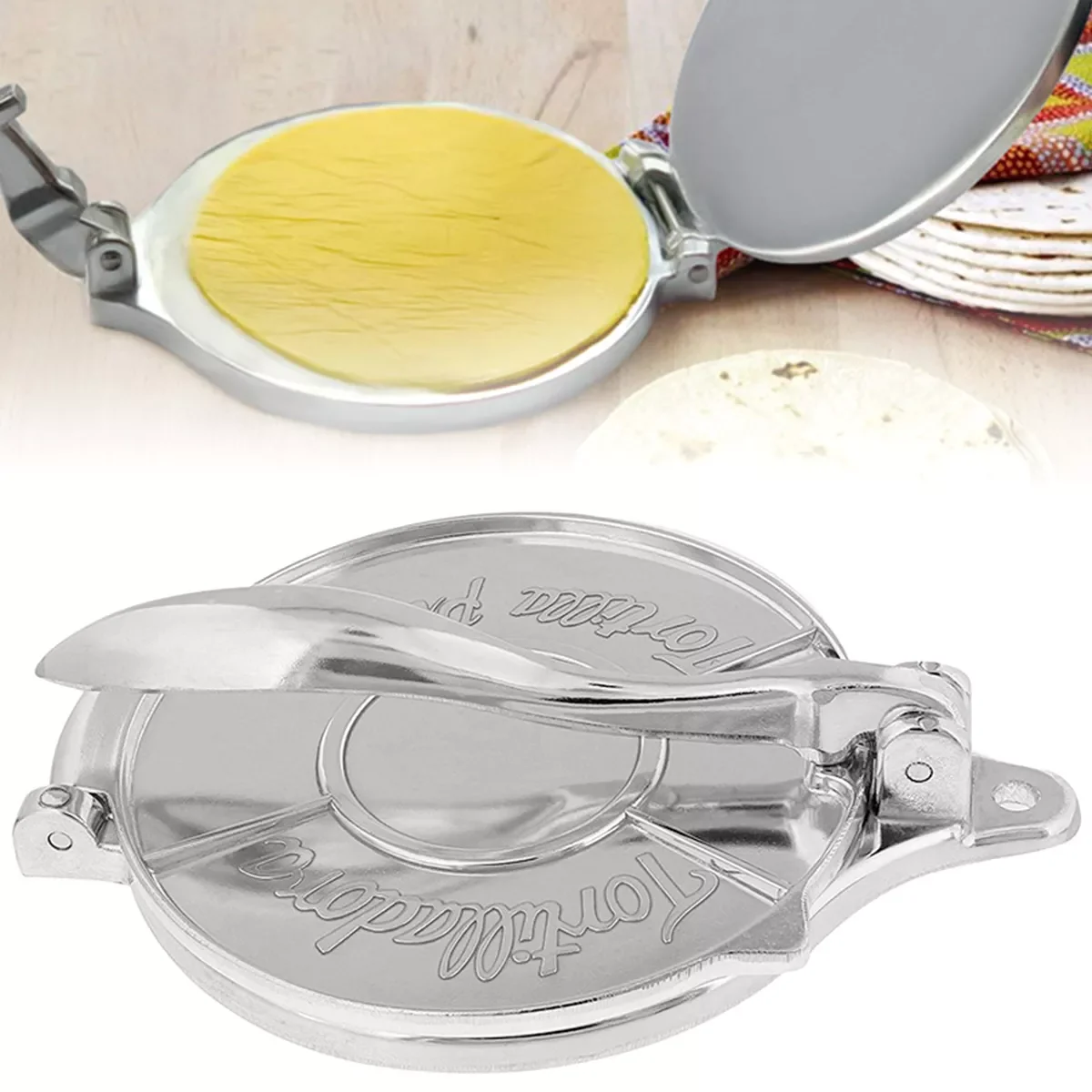 

Тестопресс для тортильи, пресс для выпечки, долговечный Многофункциональный маркер для тортильи, Премиум круглый аппарат для приготовлени...