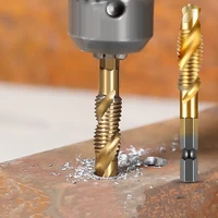 6pcs m3 m4 m5 m6 m8 m10 hex shank %e2%80%8btitanium plated hss metric screw thread compound tap drill bits hand tools metal drilling set