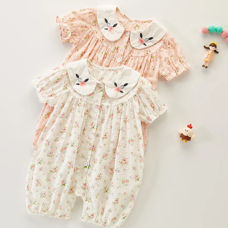 

Toddler Baby Girl Romper Short Sleeve Cotton Floral Baby Girl Clothes Korean Style Newborn Baby Girls Jumpsuit For Summer