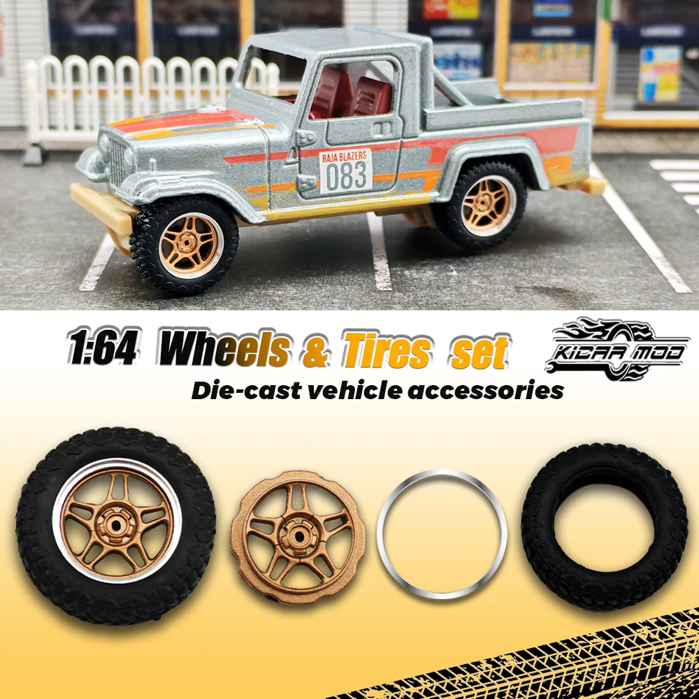 Kicarmod модель 1/64 автомобильные вездеходные колеса с резиновой заклепкой оси