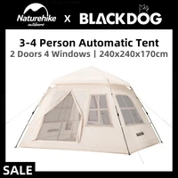 Naturehike-BlackDog New Outdoor Automatic Tent 3-4 Person Fast Build 2 Doors 4 Windows UPF40+ Sun Protection Picnic Camping Tent