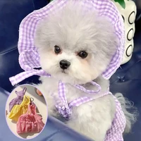 camisole dog summer teddy plaid thin home clothes pet pomeranian breathable clothes puppy onesie with hat pet products