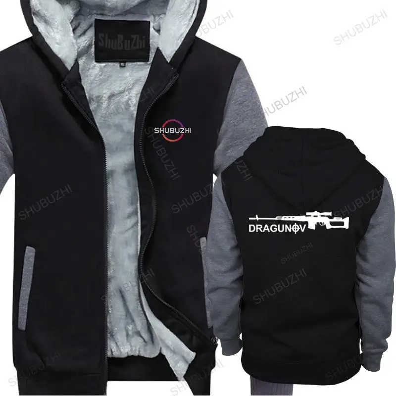 

homme cotton hoodies zipper brand winter clothing ONE SHOT ONE KILL DRAGUNOV men's warm hoody vintage fleece jacket for man