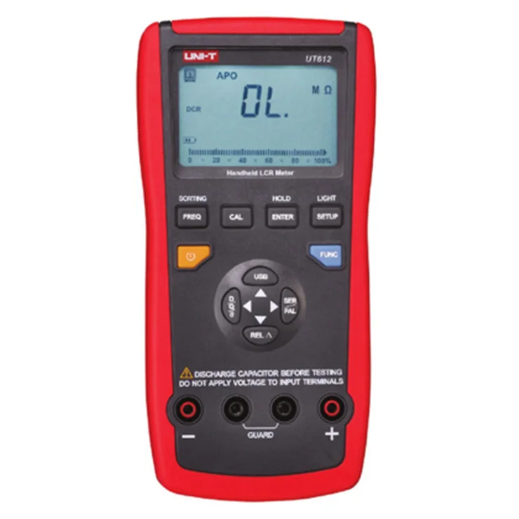 

UNI-T UT612 Hand-held LCR Meter Inductance 20uH-2000H Capacitance 200pF-20mF Resistance 20-200M Ohms Frequency Tester