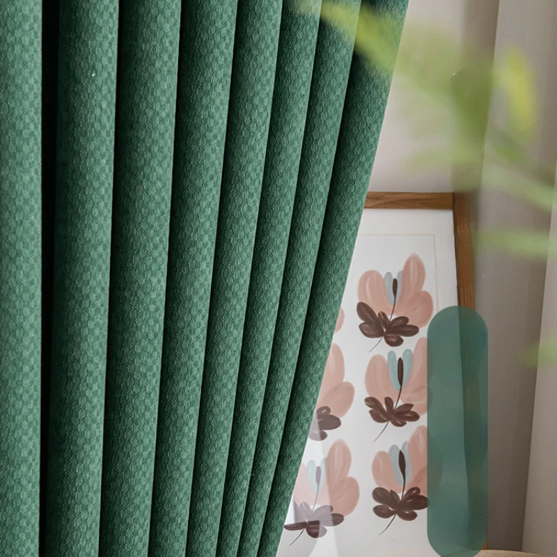

Custom Mori Curtains for Living Room Bedroom Dark Green Matcha Green Olive Green Embossed Balcony Blackout Chenille Fabric