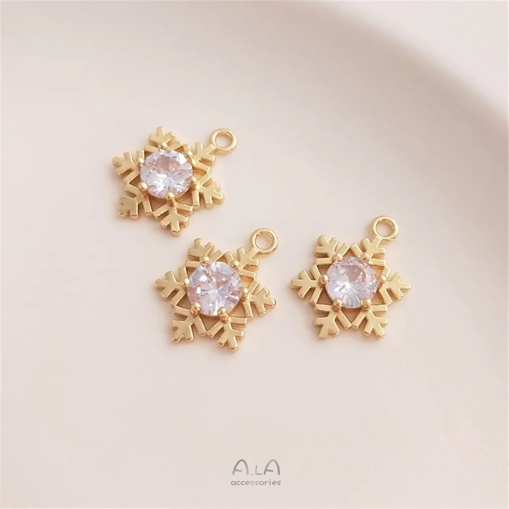 

14K Gold Filled Plated Zircon snowflake pendant hand-made material handmade DIY bracelet pendant accessories