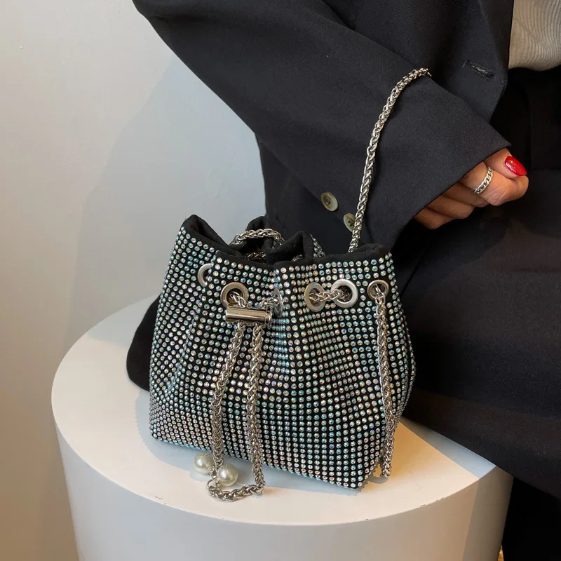 

Женская сумка-ведро Blingbling, новинка 2022, модная Корейская сумка через плечо с зарубежной цепочкой в стиле интернет-знаменитостей, сумка на шнурке