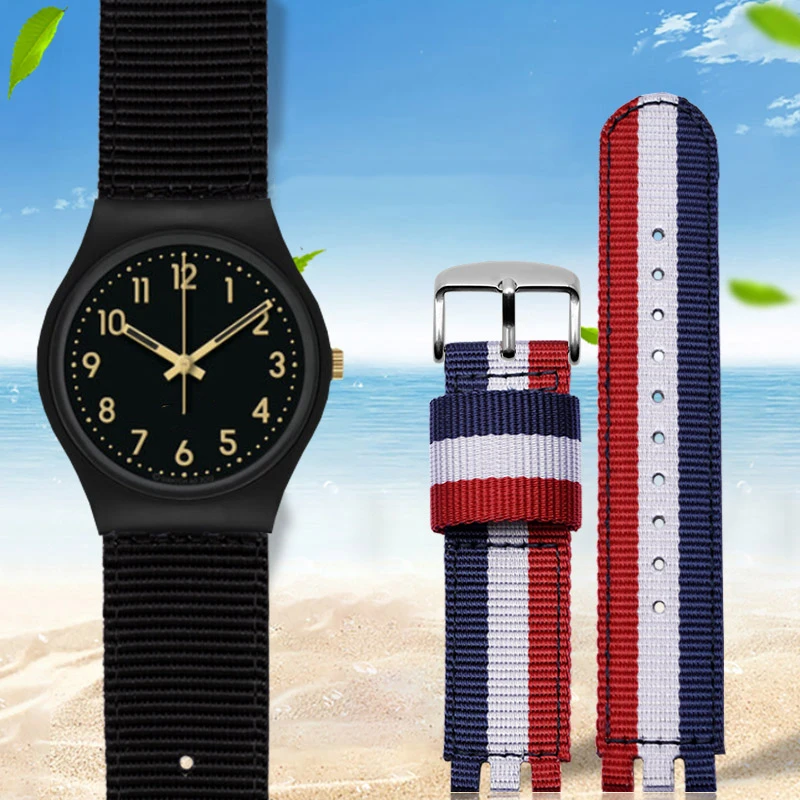 

High quality nylon watchband for Swatch men and women's watch with concave and convex 17 19mm watch strap Canvas strap Give too