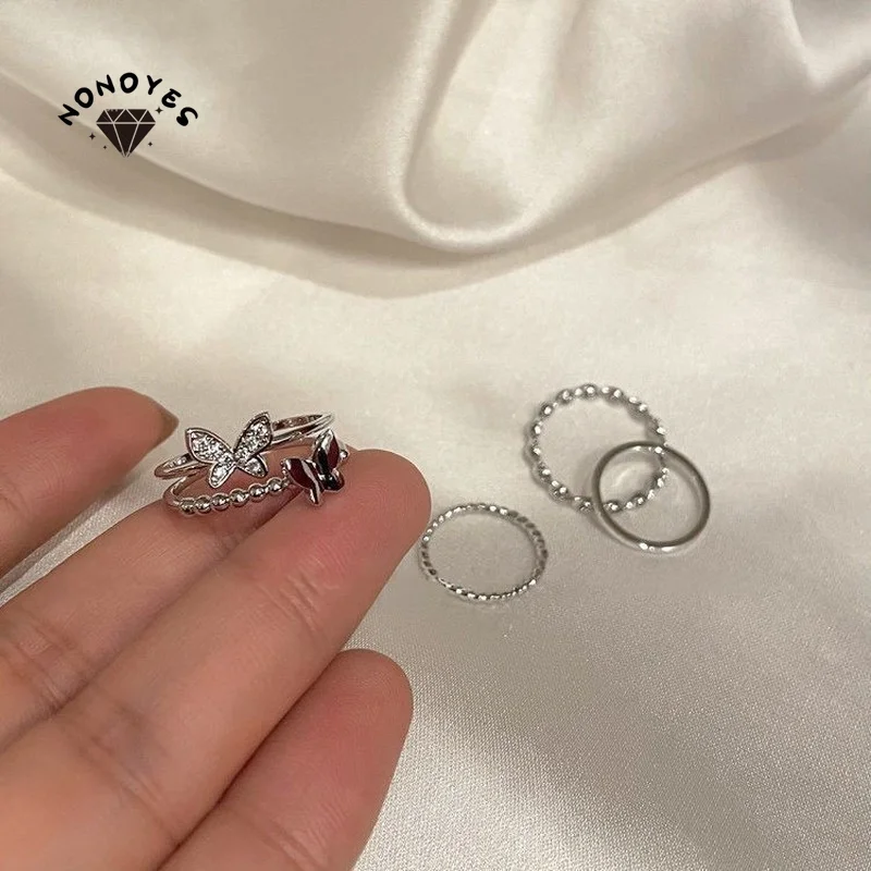 

Nonoyes Korean Fashion Girl Butterfly Adjustable Ring Personality Women Index Finger Tail Rings Punk Jewelry Gift Wholesale