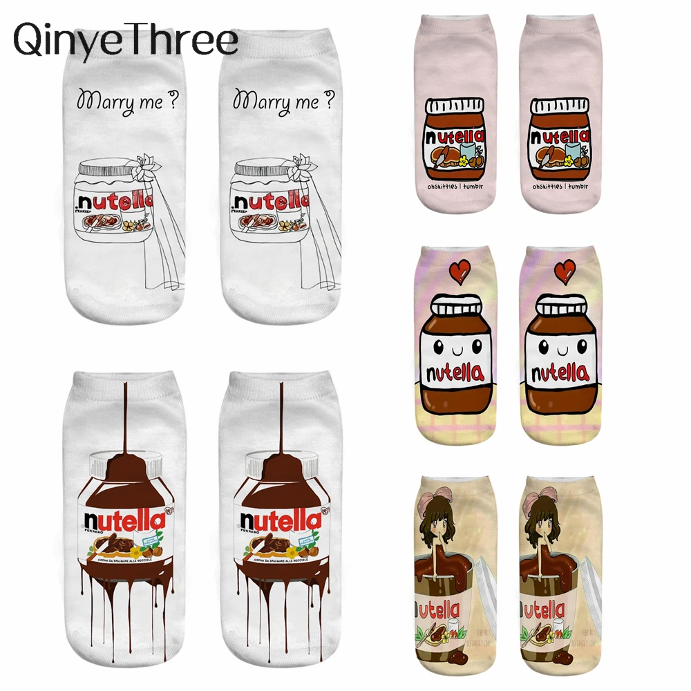 

1 пара, Новое поступление, Лидер продаж, милые короткие носки с 3D-принтом серии Happy Nutella, с героями мультфильмов, Прямая поставка