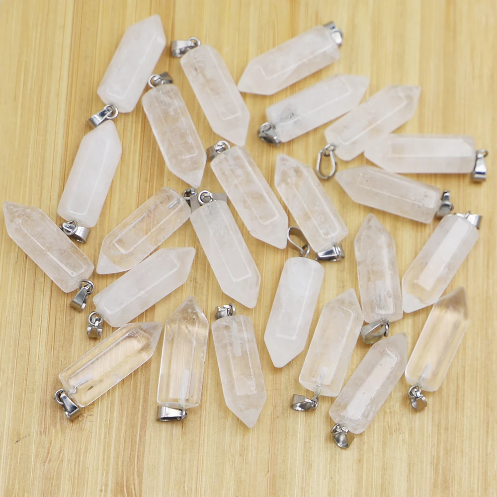 

Selling Natural Stones Pillar Hexagonal White Crystal Column Pendants Necklace Fashion Reiki Charms Earring Jewelry Making 20Pcs
