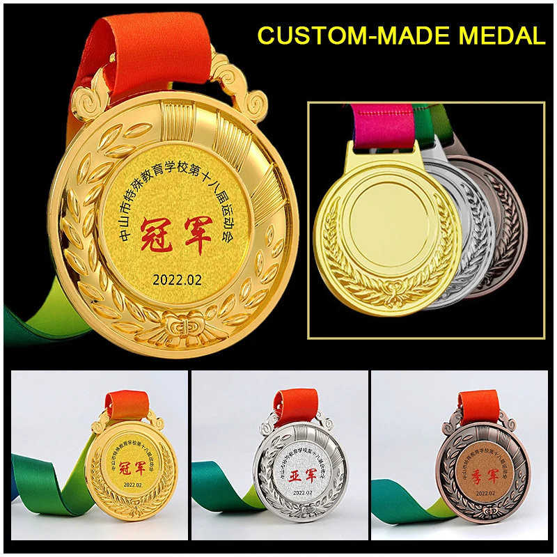 Medallas de premio en blanco con cinta para el cuello, diseño personalizado de su propio ganador, medalla de oro, plata y bronce para premios de competición deportiva, regalo