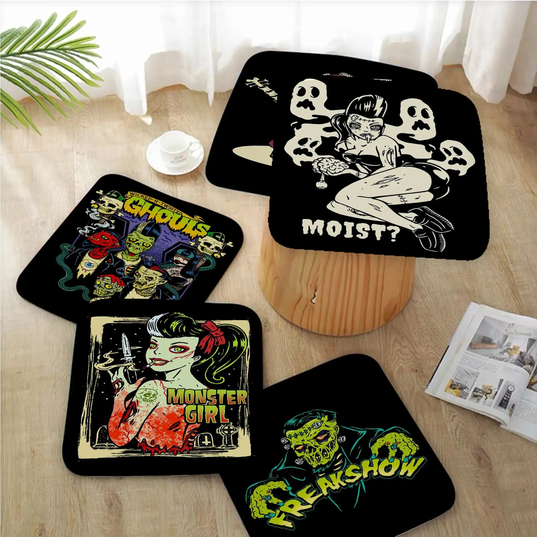 

Abstract Modern Sexy Goth Girl European Seat Cushion Office Dining Stool Pad Sponge Sofa Mat Non-Slip Outdoor Garden Cushions