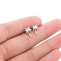 tulx coconut tree stud earrings for women stainless steel gold color tropical fruit earrings summer holiday hawaii jewelry