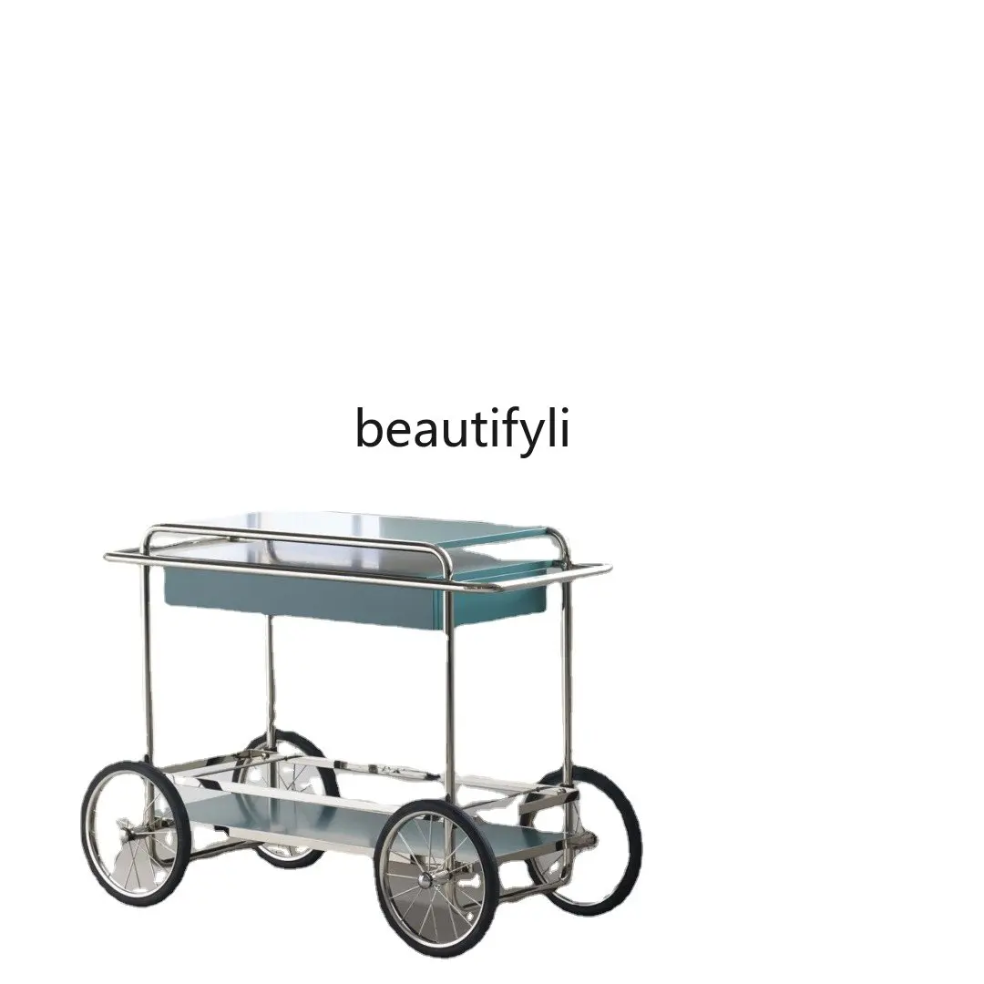 

lm Mid-Ancient Style Trolley Movable Dining Car with Wheels Floor Storage Rack