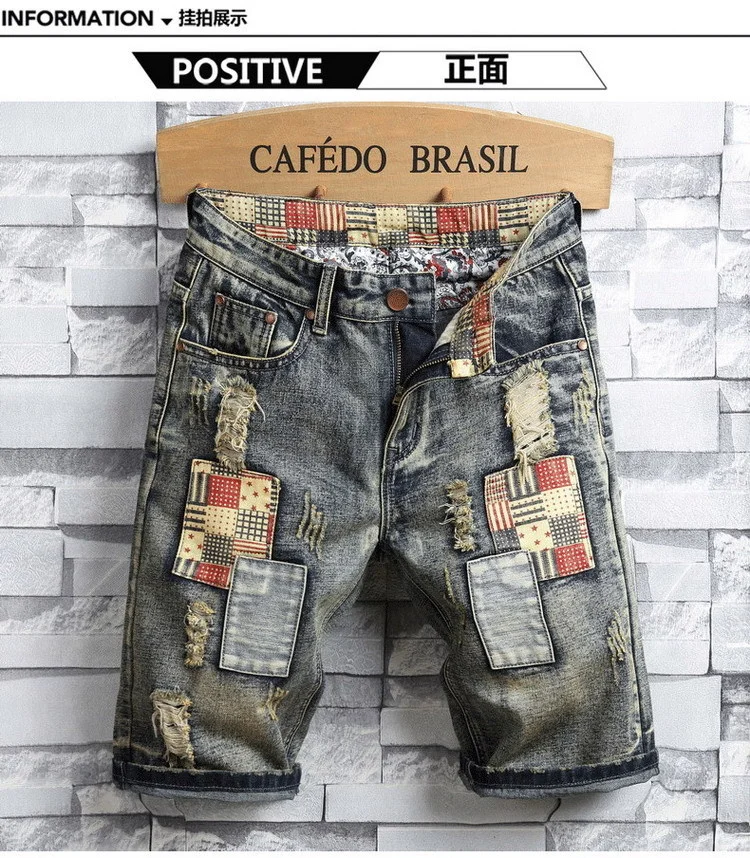 

Джинсы Pendek хип-хоп Musim Panas Pria Jeans Grafis Lurus Jeans Jalanan Fashion Pria Jeans Pendek Cat Desainer Punk Denim robeк P