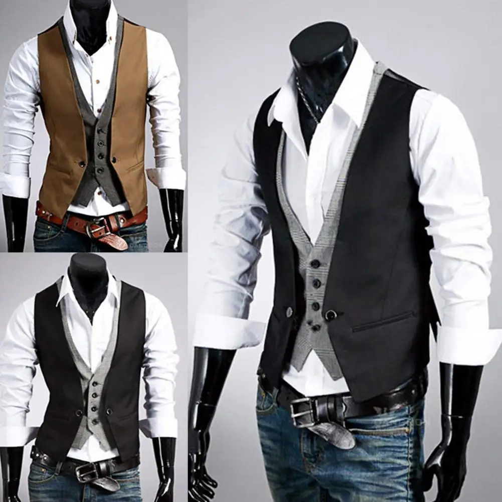 

Suit Vest Men Formal Business Blazer Vests Suit Vest Excellent Craftsmanship Fake Two Piece Men Business Waistcoat Workwear Vest