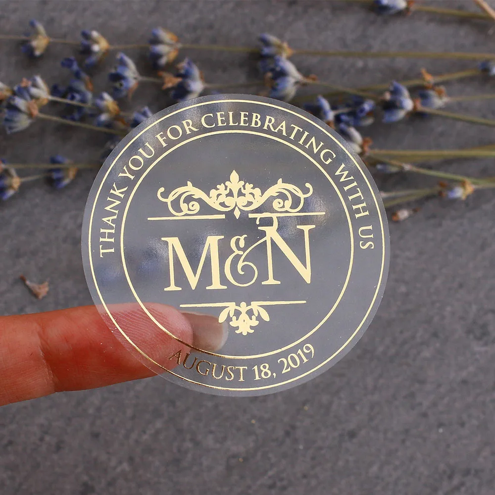 50 шт. персонализированные свадебные наклейки золотая фольга круглые прозрачные