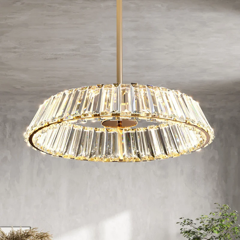

Modern Lustre Gold Steel Led Pendant Lights Luxury K9 Crystal Pendant Lamp Round Rod Hanging Lamp Suspend Lamp Light Fixtures