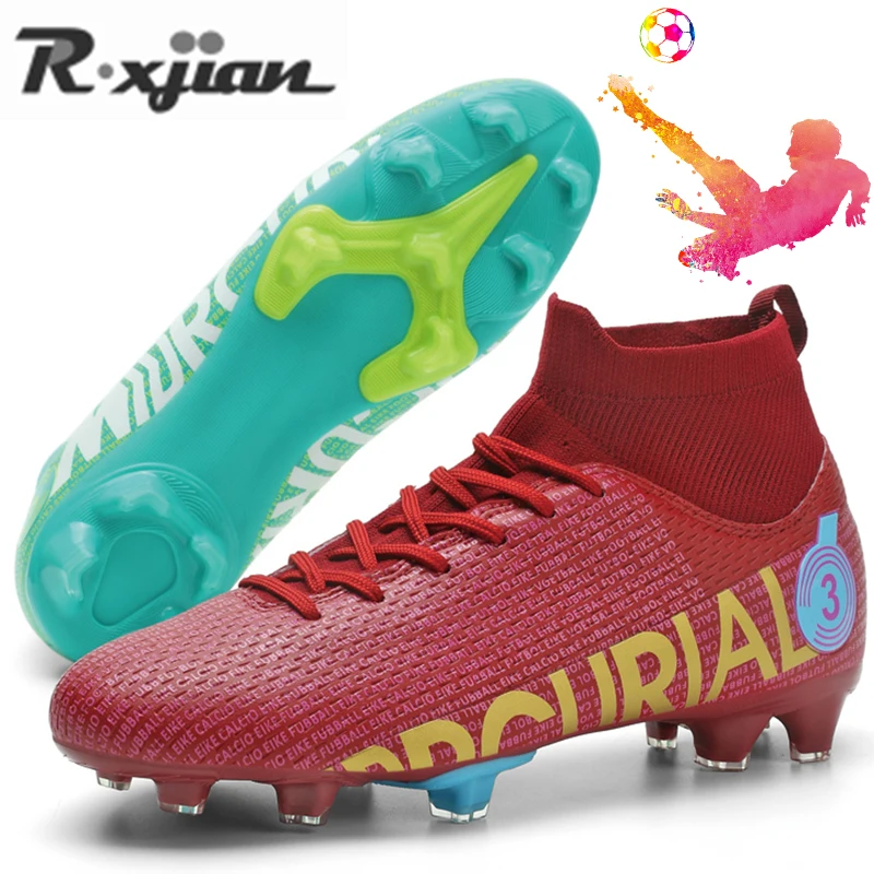 2022 New Football Shoes 31-49# High Ankle AG/TF Lace Up Outdoor Sports Boots  Breathable Lightweight Cleats Large Size