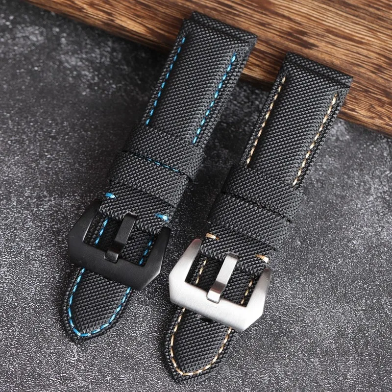 

Black Nylon Leather Watchband Compatible With PAM Watch Strap 22 24 26MM Soft Vintage Bracelet For panerai