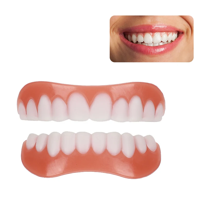 Smile Teeth Fake Braces Lower and Upper Fake Teeth Veneer Silica Gel False Teeth Removable Denture Oral Care Dentistry Veneer