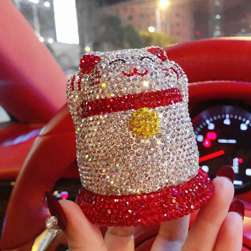 

Бриллиантовая счастливая кошка, блестящее украшение для дома, роскошный держатель с наконечником Q, милый красный мультяшный контейнер для зубочисток, белый