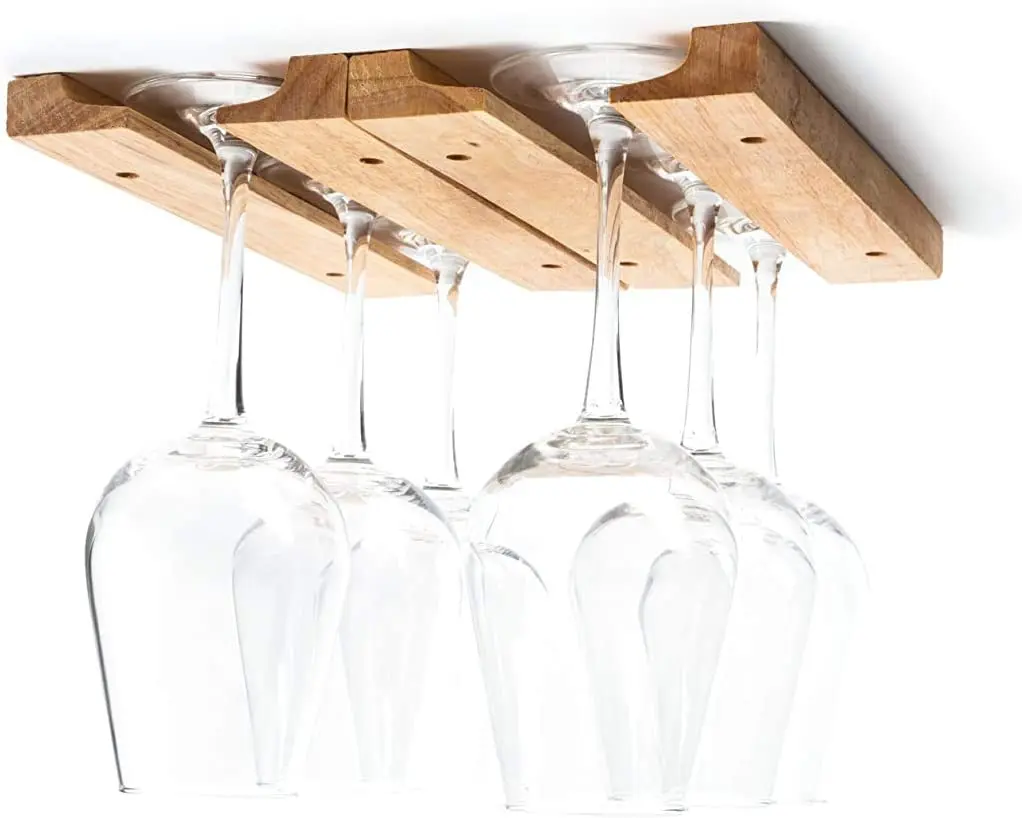 

Wooden wine glass holder mounted under cabinet, 28 x 18 x 1.9 cm, brown