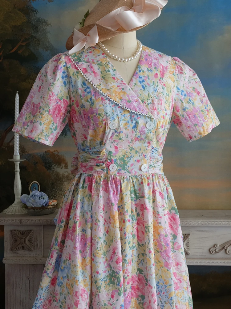 

Женское свободное платье в винтажном стиле, элегантное романтичное хлопковое платье ручной работы с розовым цветочным принтом, весна-лето