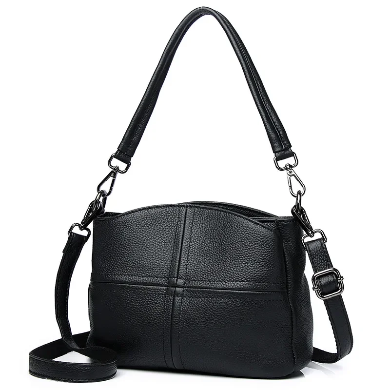 

New Genuine Leather Spliced Soft Skin Shell Bag Single Shoulder Cross body Handbag Mom's Cowhide Messenger Bags