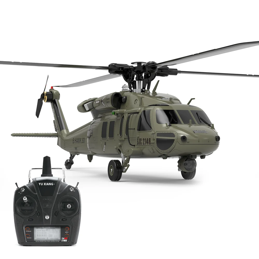 YXZNRC RC Helicopter F09 6CH 3D 1:47 Scale UH60 Black Hawk Flybarless Direct Drive Dual Brushless With Transmitter